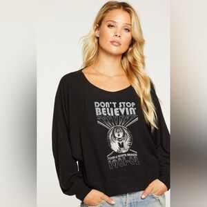 Chaser Brand Don’t Stop Believin Pullover Graphic Women's Black